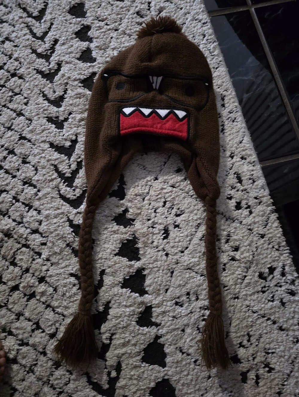 Y2K Vintage Brown Domo Earflap Knit Beanie with Face Detail